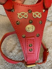 Dog Harness Red Real Leather