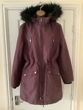 PER UNA STORMWEAR COAT JACKET MULBERRY WAX EFFECT HOOD FLEECE PADDED SZ 14 VGC