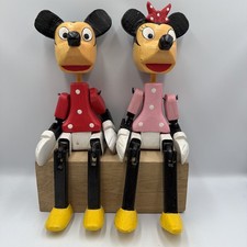 Vintage 1930s Mickey Mouse and Minnie Mouse Wood Puppets Articulated Figures
