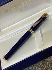 SUPERB WATERMAN L’ETALON FOUNTAIN PEN-BLUE GT-18Ct GOLD FINE NIB-BOXED-FRANCE