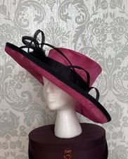 Royal Ascot Hat Side Upturn Feather loop Rose 100% Sinamay Cerise Jacques Vert