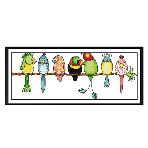 Colorful parrots stamped - colorful,