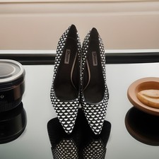 Dune London Dogtooth Black White High Heel Stiletto Shoes Size 6 EU 39 Sexy NWOB