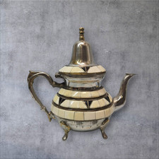 Nana Moroccan Teapot  Camel Bone Overlay Silver Plated Turkish Arabic Caydanlik