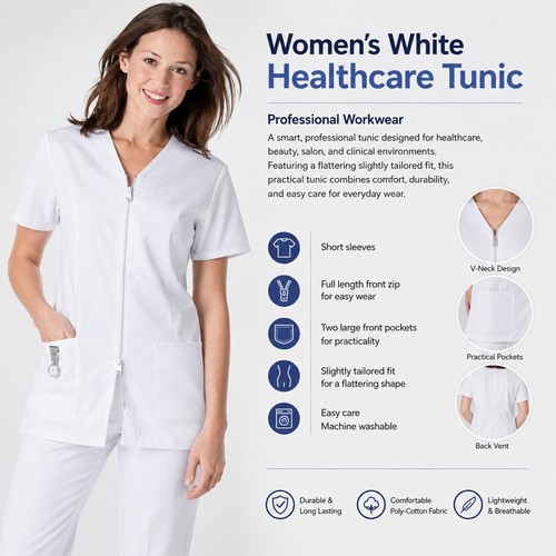 White salon beauty tunic scrub - tunic,