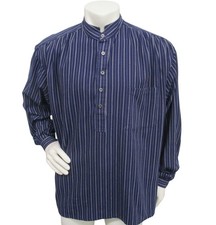 Vintage Wah Maker Frontier Shirt Navy Blue Striped size Large Grandad Collar USA