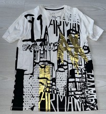 Armani Exchange T-Shirt Men's Small White Graffiti Graphic Print Short Sleeve