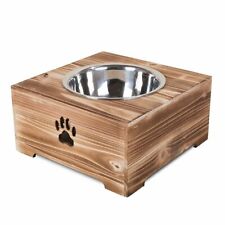 Wickerfield Single Wooden Dog Feeding Frame Stand stainless Bowl