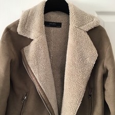 ZARA Ladies Faux Sheepskin  JACKET Size Medium BEIGE/brown