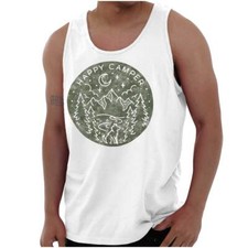 Vintage Outdoor Night Hiking Happy Camper Tank Top T Shirts Tees Men Women