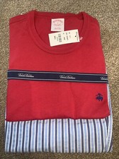 Brooks Brothers Pyjama Set BNWT RRP £115 Red T-Shirt/Blue Striped Bottoms Cotton