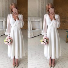 Chiffon V Neck Midi Wedding