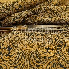 Lightweight Chenille Damask Floral Pattern Gold Colour Upholstery Curtain Fabric