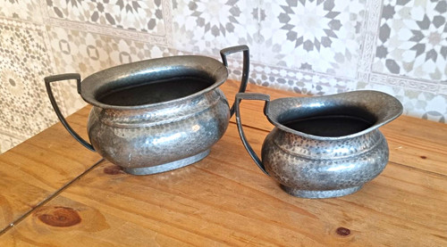 Pair pewter twin - pair, twin-handled