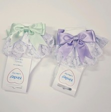 Girls Ankle Socks Double Bow Ankle Socks Frilly Romany - Lilac , Mint , Blue