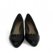 Clarks Kitten Heel Shoes Size UK4 Black Patent Smart Court Womens- Preloved