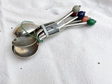 VINTAGE STAINLESS STEEL COFFEE BEAN FINIAL TEA SPOONS MULTICOLOURED