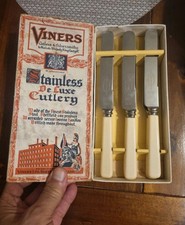 Vintage Viners Sheffield Stainless Steel Deluxe Knives Boxed Ivorine