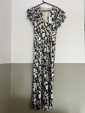 Farhi By Nicole Farhi Cream & Black Floral Satin Dress Size 10