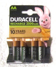 Pack of 4 Duracell AA 2500 mAh Rechargeable Batteries NiMH HR6 Latest Version