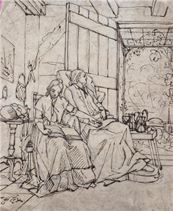 Irish art original pen ink - &,