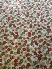 Vintage 1960s 1970s green red daisy floral single bedding flat sheet