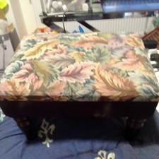 Vintage Footstool tapestry style Fabric With turned Wooden Legs - Home