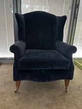 Laura Ashley Southwold High back armchair Caitlyn Midnight blue, Light Oak Legs 