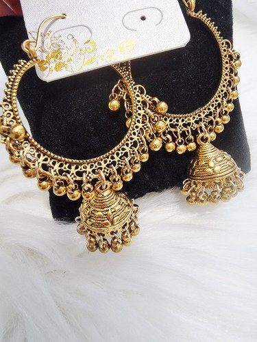 Gold hoop jhumka earrings - earrings, –