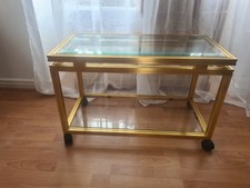 Vintage Pierre Vandel Paris Glass Metal Coffee Table on castors  1970 