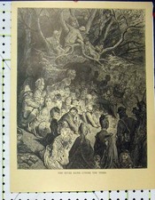 Old Antique Print C1870 Gustave Dore Scene River Bank Under Trees London 19th