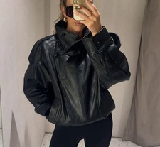 ZARA Black Faux Leather Bomber Jacket 4391/872/800 Size XS_S_M_L  VIRAL TRENDING