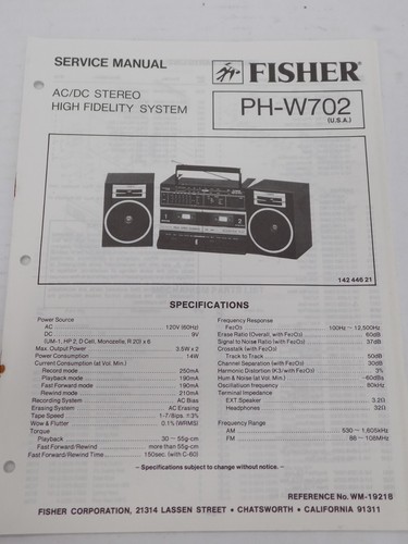 Fisher w702 stereo high - fisher,