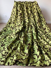 Lime Green Faux Silk With Velvet Pattern Interlined Thermal Curtains 83"L x 50"W