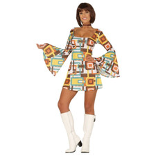 Womens Retro Go Go Girl 60S 70S Fancy Dress Adult Psychadelic Disco Costume