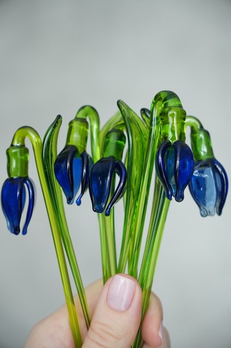 Blue glass snowdrop - glass,