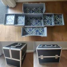 Large Flight Style Case Box Storage Cosmetics Nail Polish Make Up Black Tiered