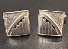 STERLING SILVER Vintage fully hallmarked Art Deco design cufflinks (12gm) VGC