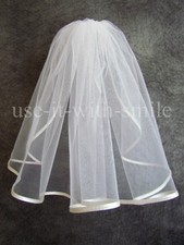 NEW WHITE 1 TIER HOLY COMMUNION, BRIDAL, WEDDING VEIL, 18" SATIN EDGE UK