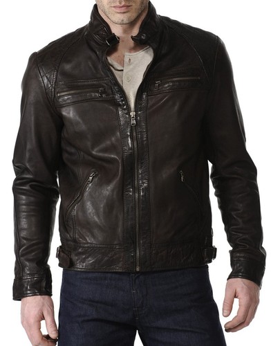 Men black leather jacket - men's,