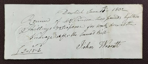 1832 receipt from john wescott - receipt,