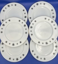 6 x JAJ Pyrex Gaiety Black Snowflake Dinner Plates 25cm Diameter Vintage Festive