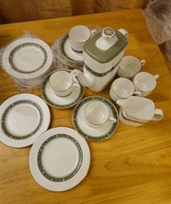 Vintage Royal Doulton Rondelay Teapot Set H5004 - Fine Bone China, Green Floral