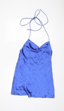 Zara Women's Blue Satin Slip Dress, Size S, Sexy Halter