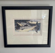 Signed framed fish print art - signed,