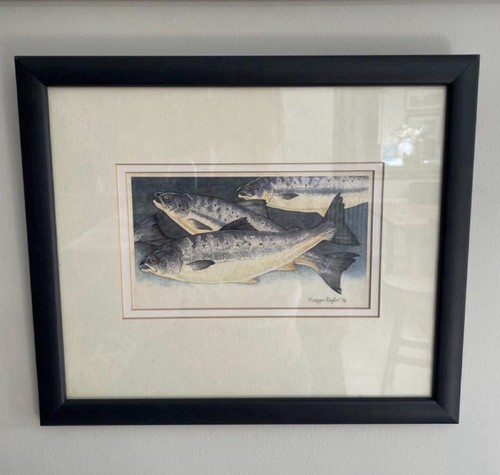 Signed framed fish print art - framed,