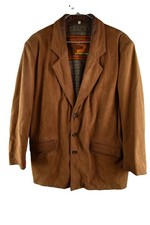 BOSSINE Brown Leather Blazer Jacket size 46 Mens Button Up Casual Outdoors
