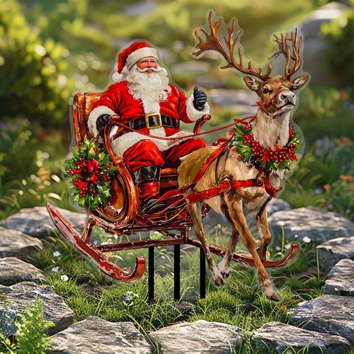 Santa and reindeer - yard, stake