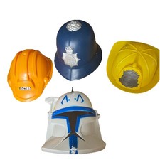kids dressing up hats & 1 Star Wars mask bundle- police helmet, fire , jcb 