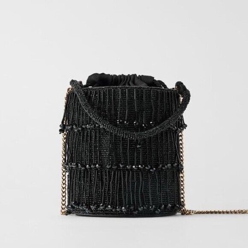 Zara beaded bucket bag black - beaded,
